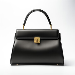 black leather bag on white background