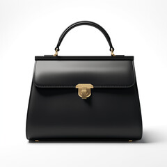 black leather bag ON WHITE background