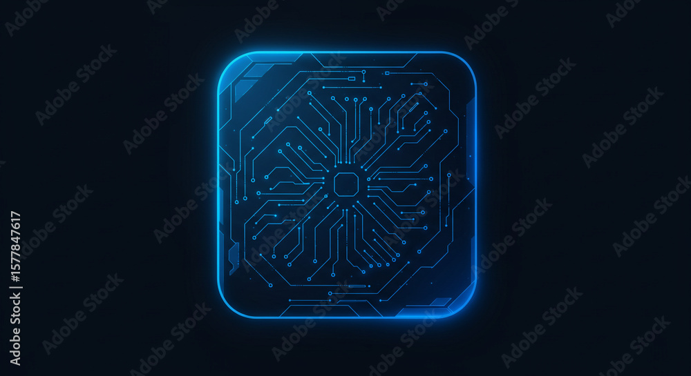 Aufkleber glowing blue square circuit board pattern on a dark background technology illustration design elemen