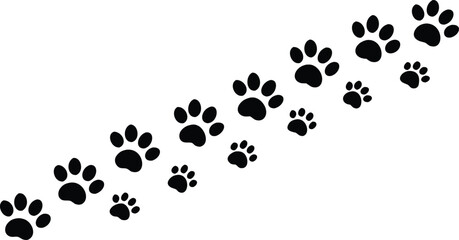 Fototapeta premium Horizontal Trail of Black Animal Paw Prints Wildlife Track Illustration