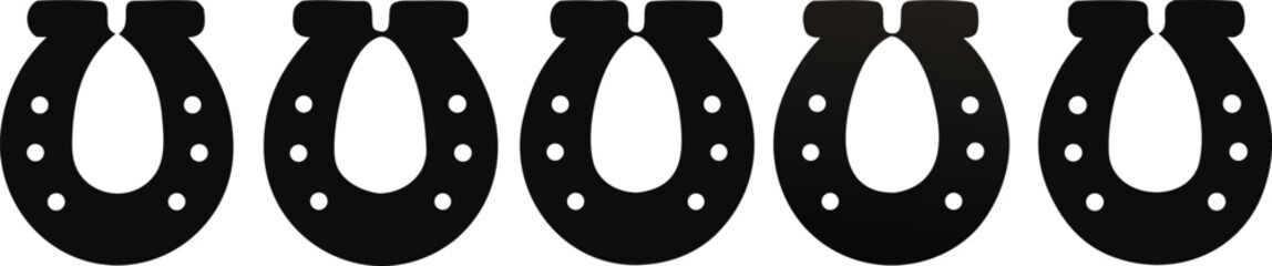 Six Black Horseshoe Icons in a Horizontal Row High Resolution Design
