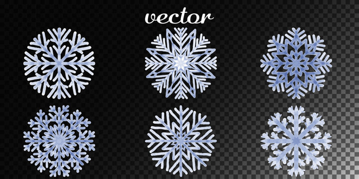 Watercolor snowflakes isolated on transparent background. Watercolor - vector 28.