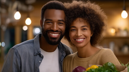 Cheerful Couple Unpacking Groceries Together at Home