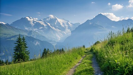 Scenic Mountain Hiking Trail with Majestic Snow-Capped Peaks