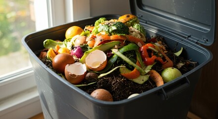 Compost bin filled with food scraps