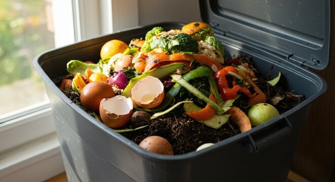 Compost bin filled with food scraps