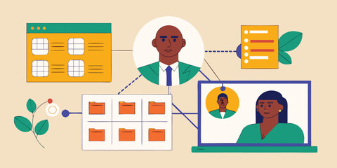 People collaborating with digital interfaces technology