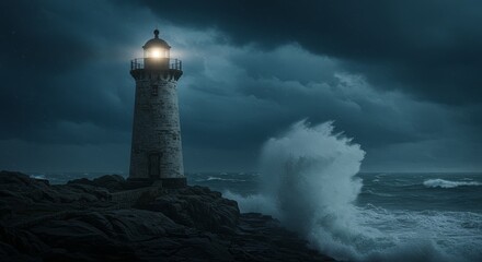 Lighthouse withstanding stormy sea