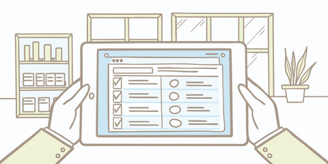 Person holding tablet with checklist technology tech