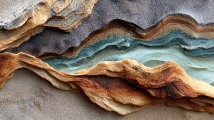 Abstract layered background resembling natural land formation or topographic map. Textured pattern for graphic design or artistic concept.