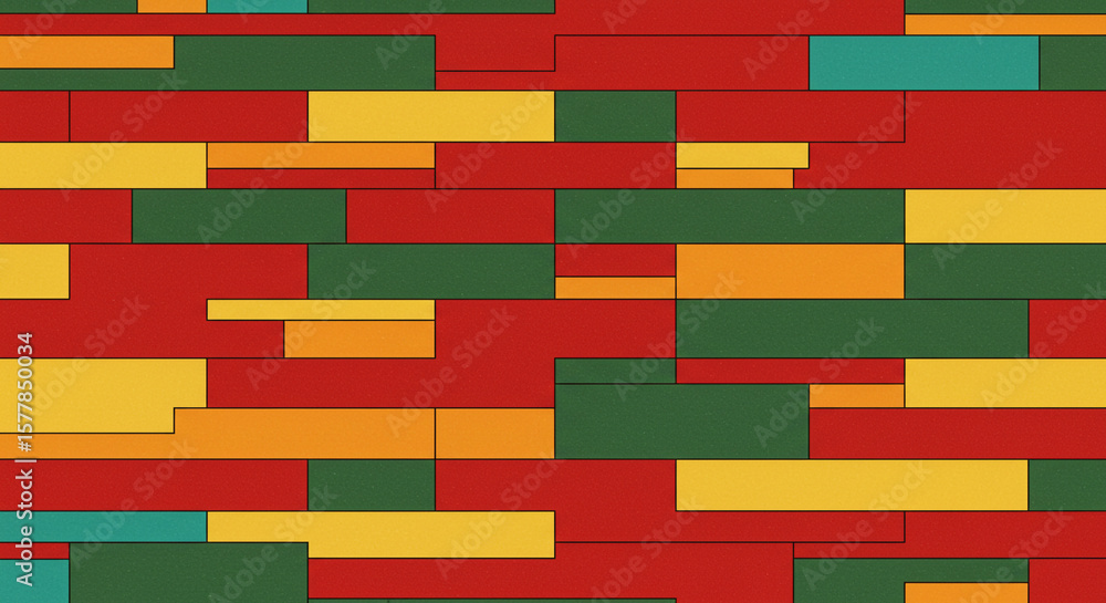 Poster abstract geometric pattern with red yellow green and orange rectangles in a layered design style