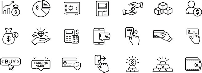 Essential Modern Finance and Payment Icon Pack for Digital Use.