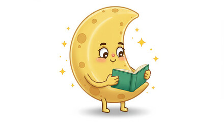 Cute moon reading book illustration