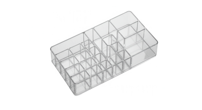 Transparent plastic organizer box with multiple compartments  