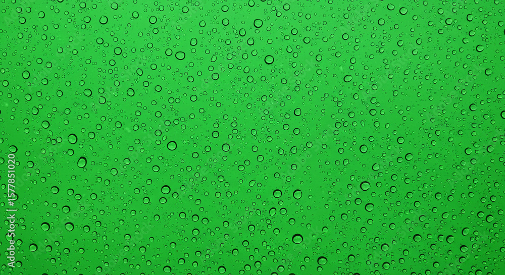 Aufkleber close up of rain droplets on a green surface creating a textured and refreshing visual effect