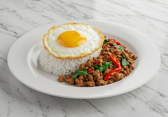 Delicious Thai Basil Minced Pork with Fried Egg over Rice