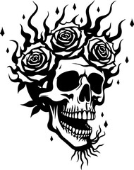 Obraz premium Floral Skull Tattoo Art - Rose and Skull Fusion