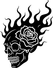 Obraz premium Floral Skull Tattoo Art - Rose and Skull Fusion