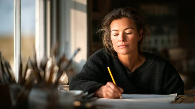 A cartographer sketching a coastline in natural light