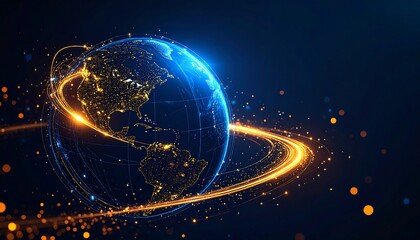 Globed network, light trails around