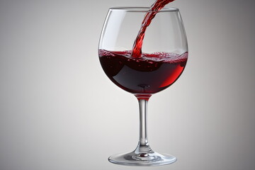 Pouring rich red wine into a clear glass on a neutral backdrop with bubbles forming and enhancing the elegant beverage experience