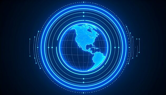 Globes, digital, neon, concentric circles, tech