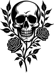 Obraz premium Flaming Skull with Roses Tattoo Design