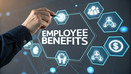 Businesswoman's hand touches a virtual screen, symbolizing the future of social network communication and digital connections