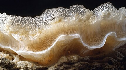 Detailed view of a shelf fungus