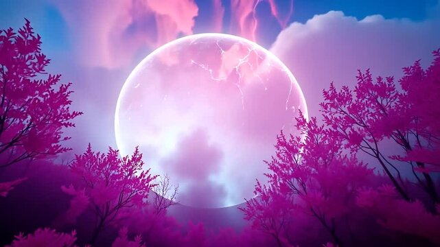 Calm night ocean under bright moonlight with blue sky and clouds