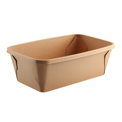 Empty rectangular kraft paper food container isolated against a transparent background