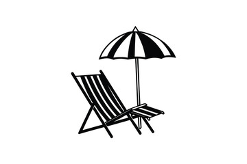 Beach Chair and Umbrella Silhouette Illustration for Summer Vacation