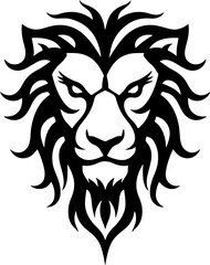 Obraz premium Majestic Lion Head Tribal Tattoo | Vector Silhouette Design