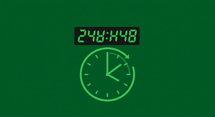 A green background with a digital clock and an analog clock showing time passing quickly
