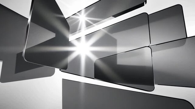 A sleek 3D metallic silver cube with geometric design and light reflections for modern interior decoration and business style background