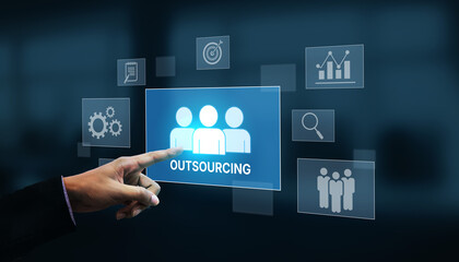 Outsourcing concept showing collaboration, delegation, global workforce, productivity, and task management through remote teams and external service providers Vouch