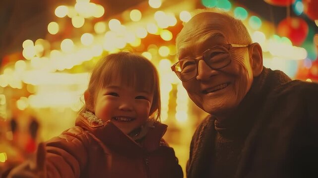 Grandfather and Granddaughter Smiling Happily