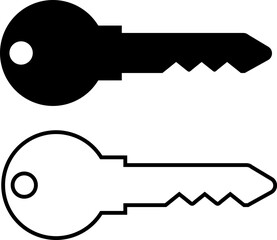 Silueta de llave en blanco y negro. Icono para sitio web, app y folleto.