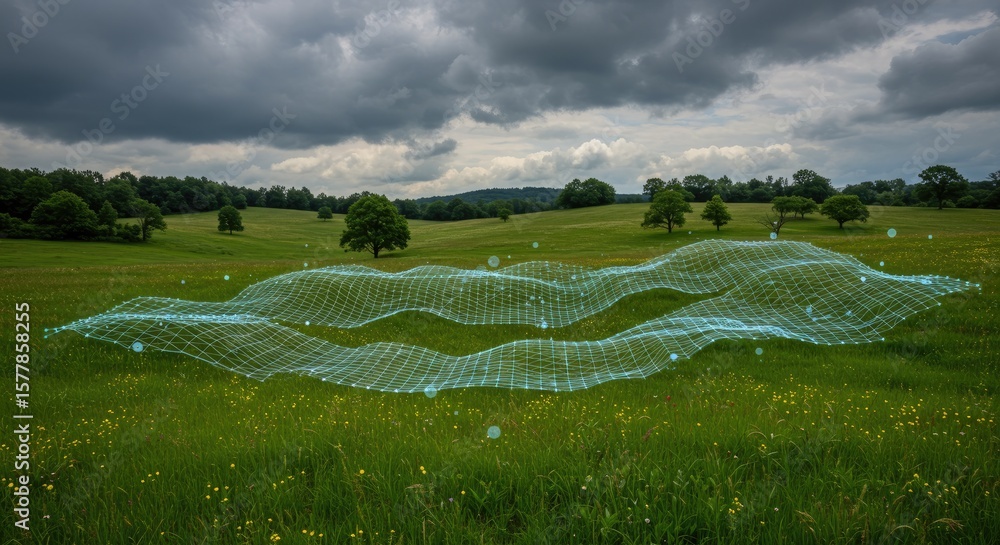 Aufkleber data visualization of topographical data in grassy field