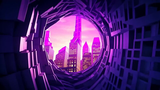 Urban city skyline silhouette at night with modern buildings and glowing lights in a downtown landscape design