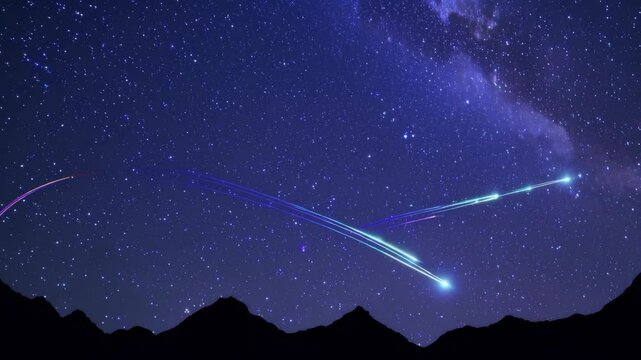 Night Sky Background video, falling stars on beautiful night view of dark above mountain footage looping scenery