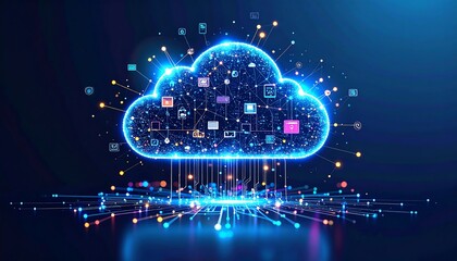 Glowing cloud graphic with interconnected data icons