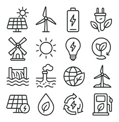 Renewable energy icon collection: sustainable and eco-friendly symbols for green power