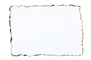Old white paper with burnt edges. Vintage and grunge frame texture for a message, letter, or rustic design project. isolated on white background with clipping path.