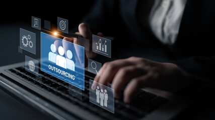 Outsourcing concept showing collaboration, delegation, global workforce, productivity, and task management through remote teams and external service providers Latch