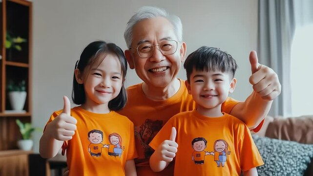 Grandfather and Grandchildren Give Heartwarming Thumbs Up