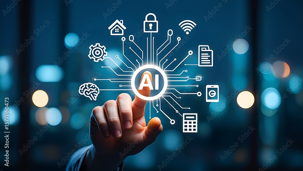 Poster ai technology and smart solutions in modern life, innovation through artificial intelligence for a b