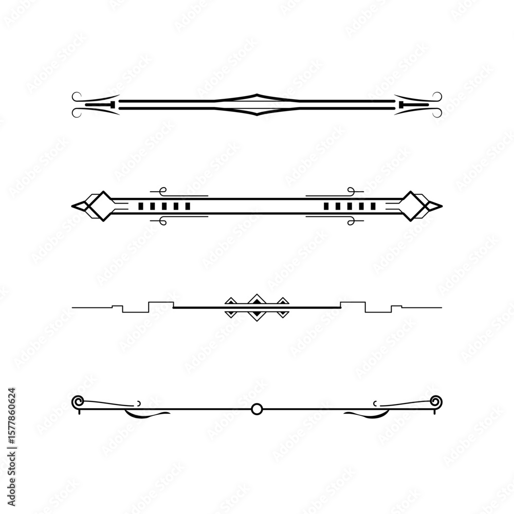 Poster set black simple line collection doodle border elements vector design style sketch isolated illustra