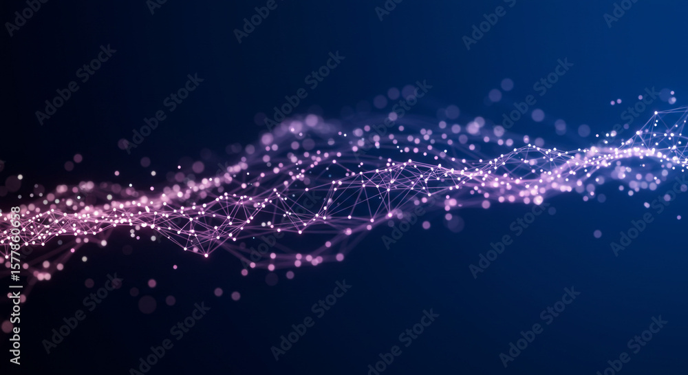 Poster abstract network of connected glowing dots and lines on a dark blue gradient background image