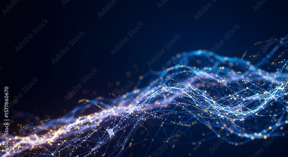 Poster abstract network of interconnected lines and dots on a dark blue gradient background design element